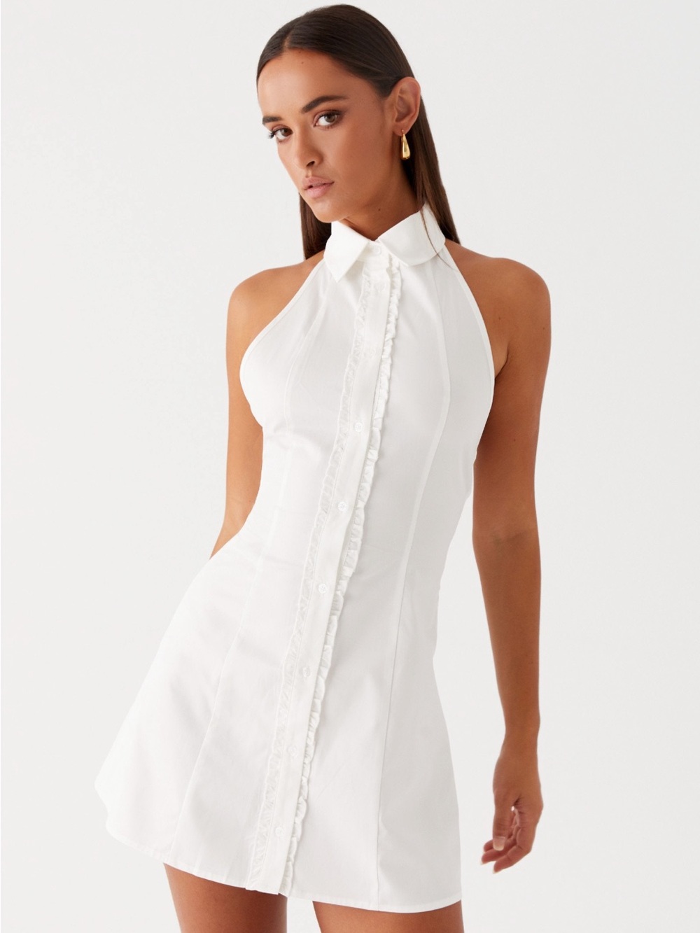 NWT Peppermayo Backless White Halter Collared Mini Dress